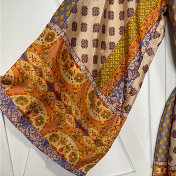 12th Tribe Multi-Color Paisley Mini Dress - Beige, Orange, Purple - Picture 4 of 13